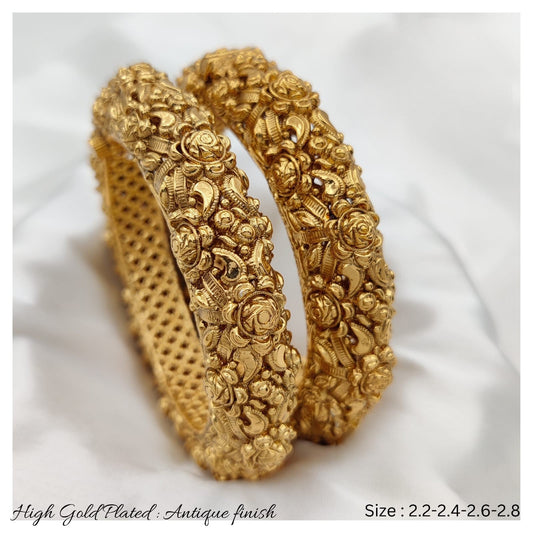 High Quality Antique real Gold Plated Bangle Pair openable