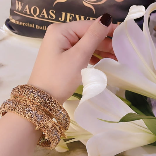 Royal Gold Plated Bangle Rhodium Plated Flower Pair