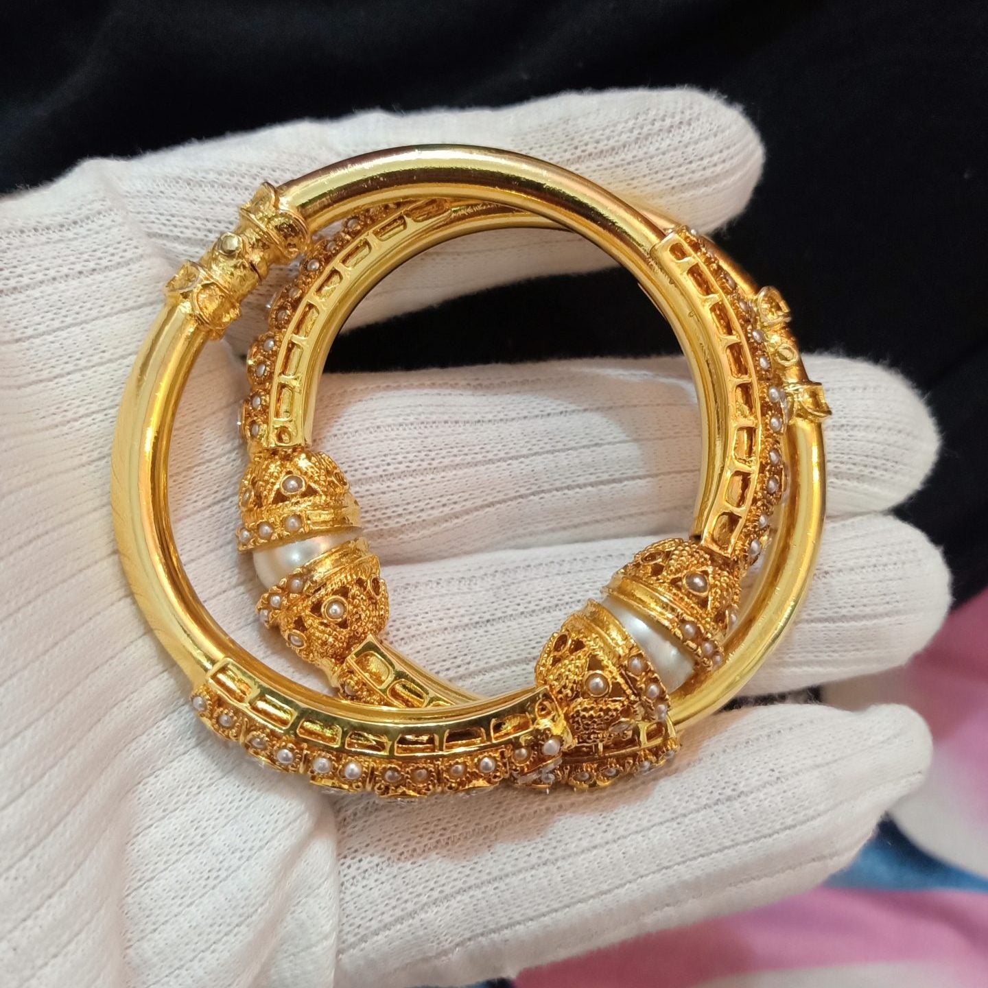 Dhabka Luxury Real Gold Plated bangle Pair White Stone