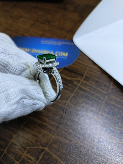 925 Sterling Silver Green Stone Dimond Look Ring