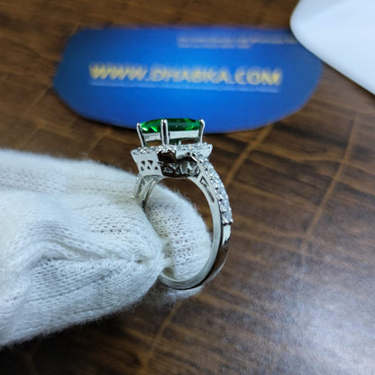 925 Sterling Silver Green Stone Dimond Look Ring