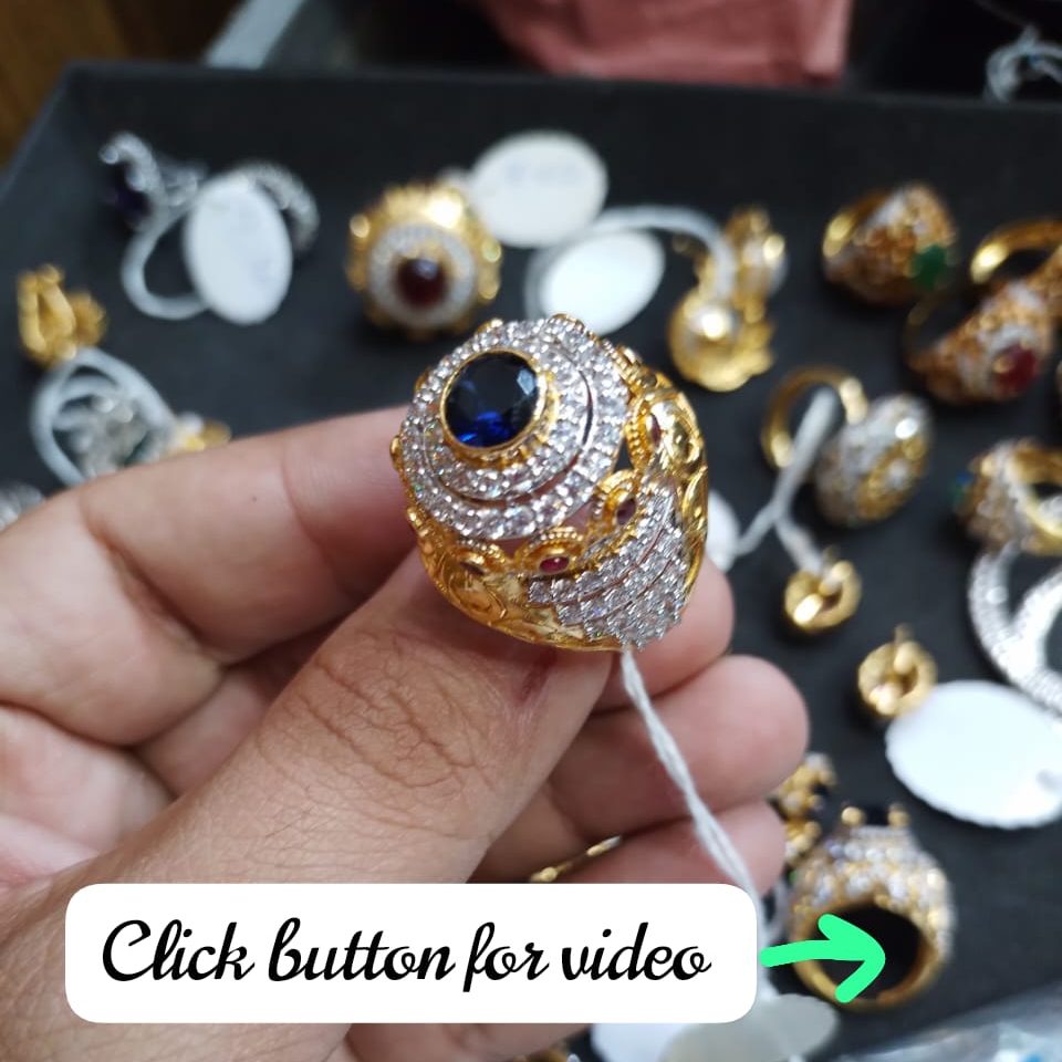 925 Sterling Silver Luxury Big Gold Plated Ring