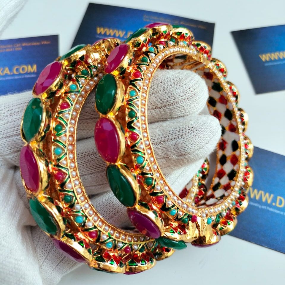 Luxury Big Stone Green and Ruby Kundan Bangles