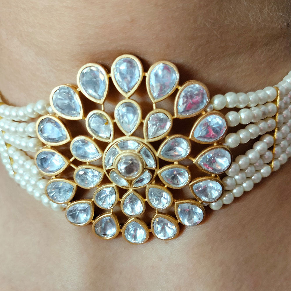925 Sterling Silver polki stone Choker