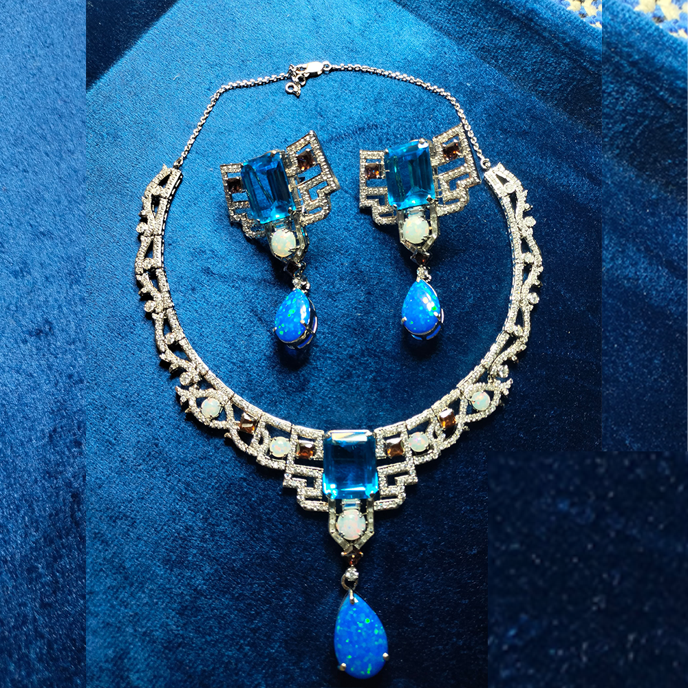 925 Sterling Luxury Opal Stone Jewelry Set