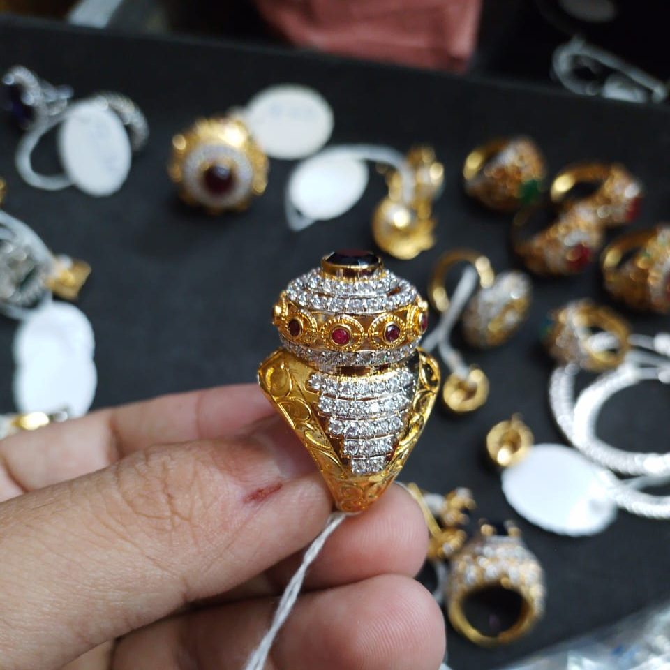 925 Sterling Silver Luxury Big Gold Plated Ring
