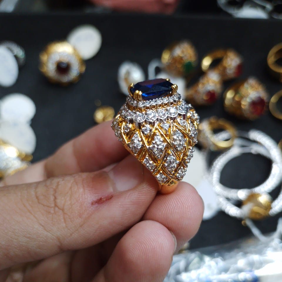 925 Sterling Silver Luxury Big Gold Plated Ring