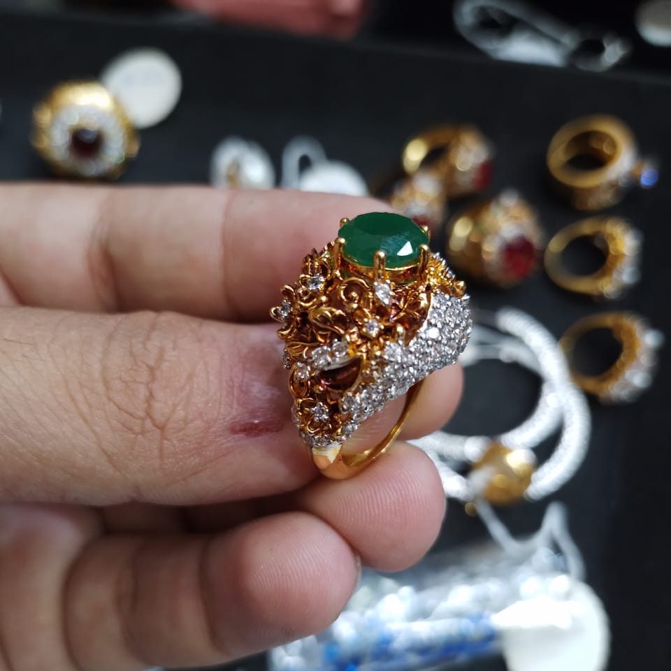 925 Sterling Silver Luxury Big Gold Plated Ring