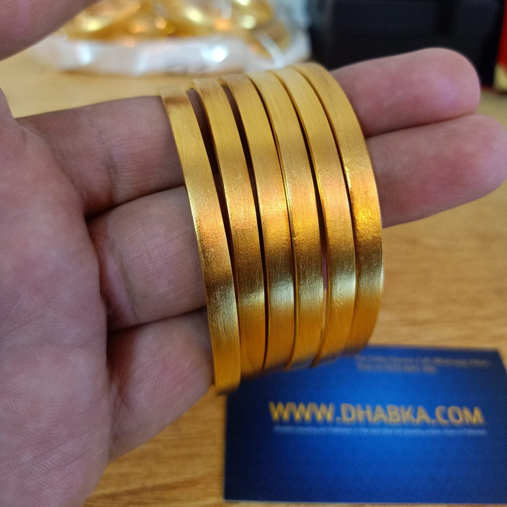 Dhabka 6 Pc Matt Gold Plated Plain Bangles (Top Seller)
