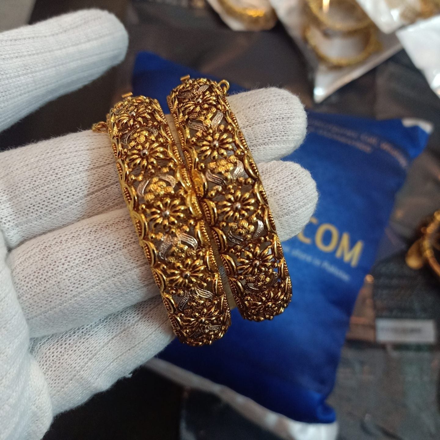 Royal Luxury Gold Plated Rhodium Bangle Pair