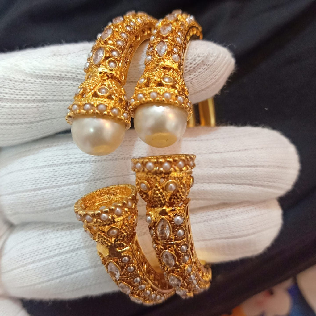 Dhabka Luxury Real Gold Plated bangle Pair White Stone