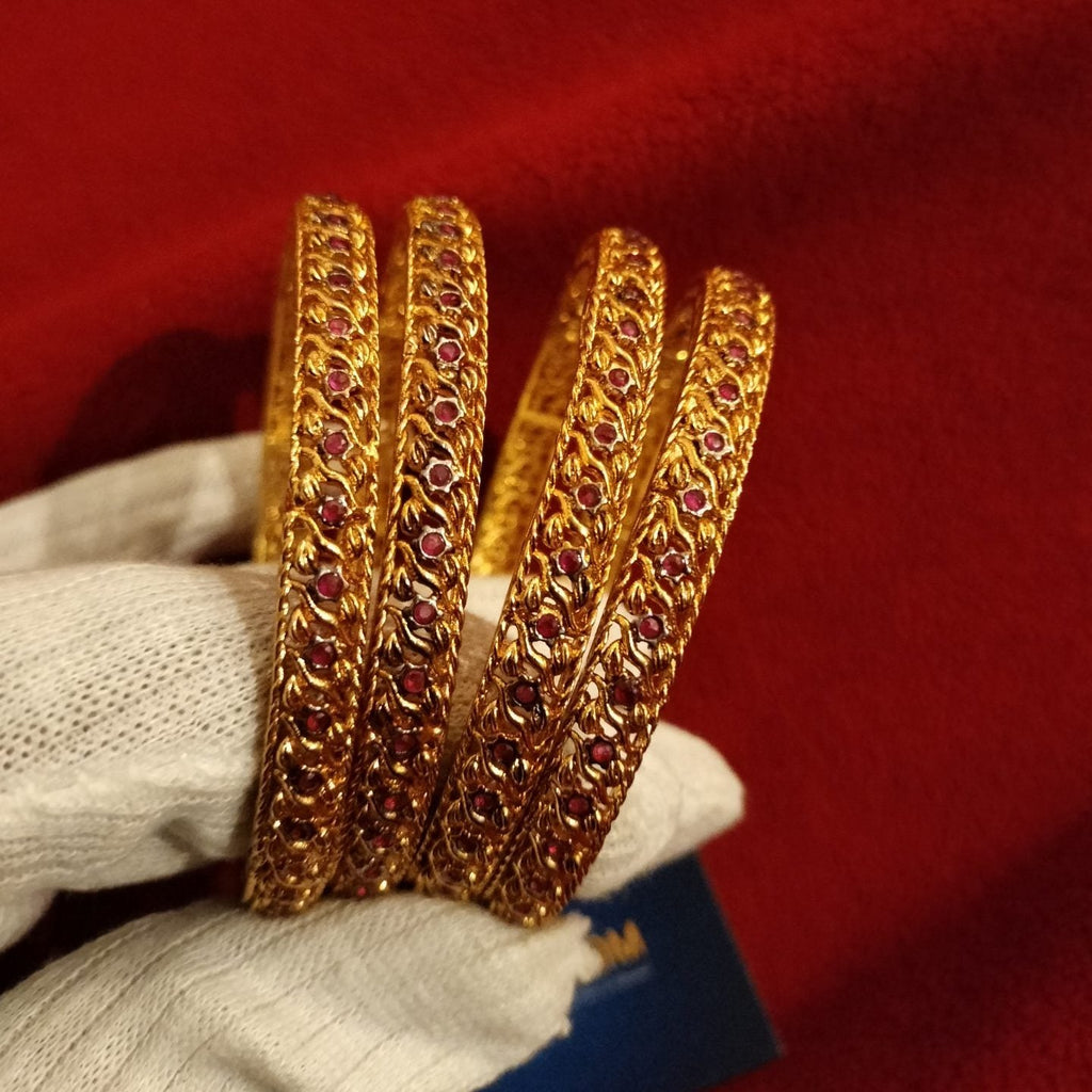 Luxury Designer Gold Plated Zircon Stone 4 Pc Bangle Set