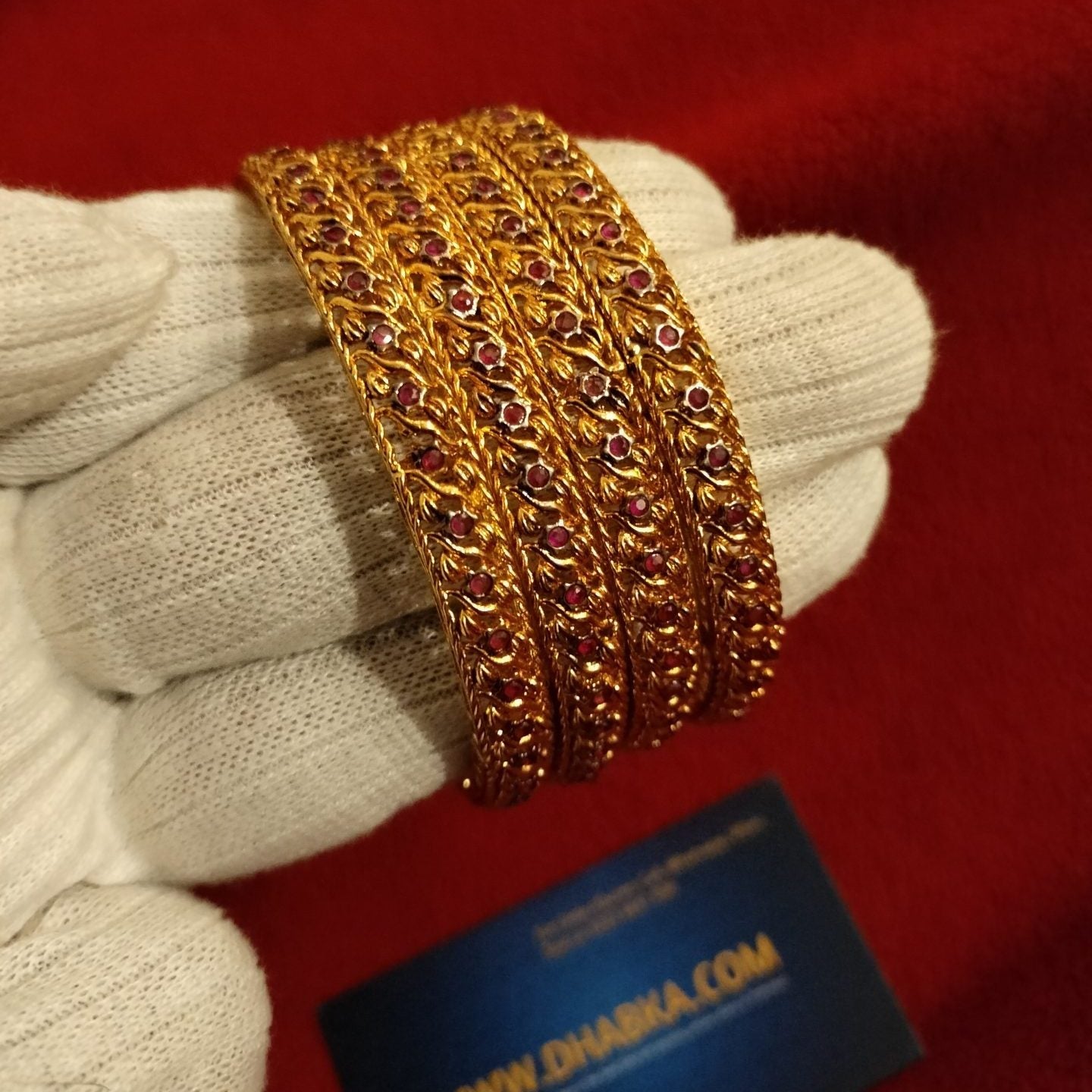 Luxury Designer Gold Plated Zircon Stone 4 Pc Bangle Set