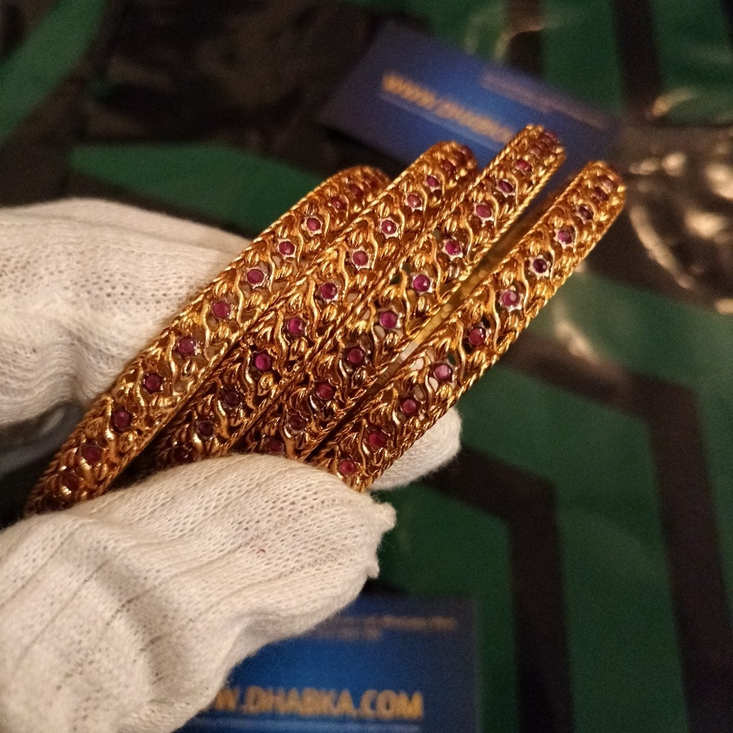 Luxury Designer Gold Plated Zircon Stone 4 Pc Bangle Set