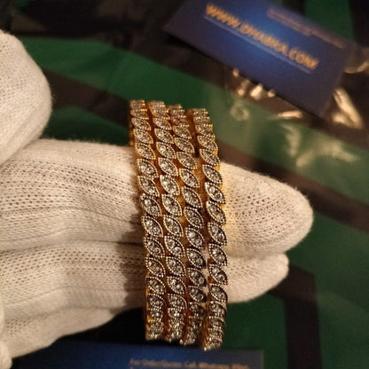 Luxury Designer Gold Plated Rhodium Plated 4 Pc Bangle Set