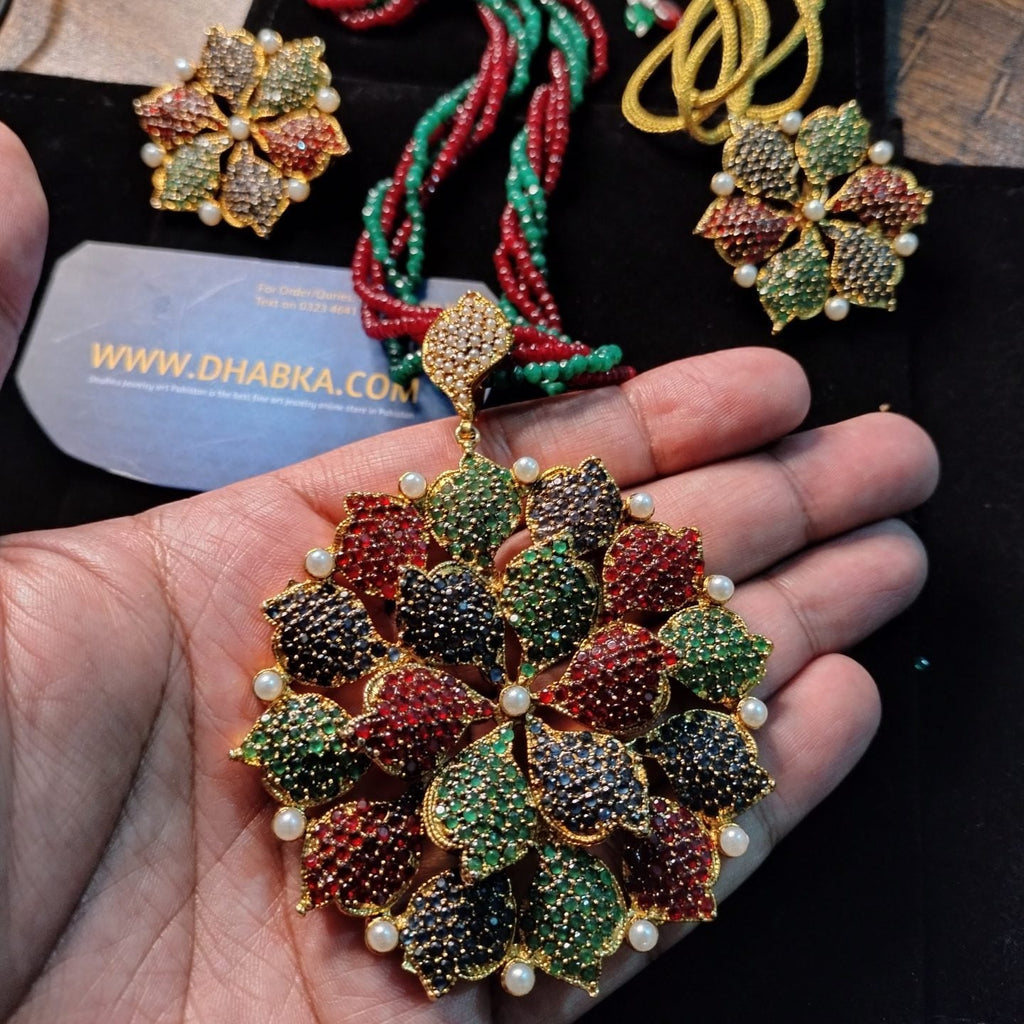Dhabka Luxury Real Stone Designer Multi Color Mala Set