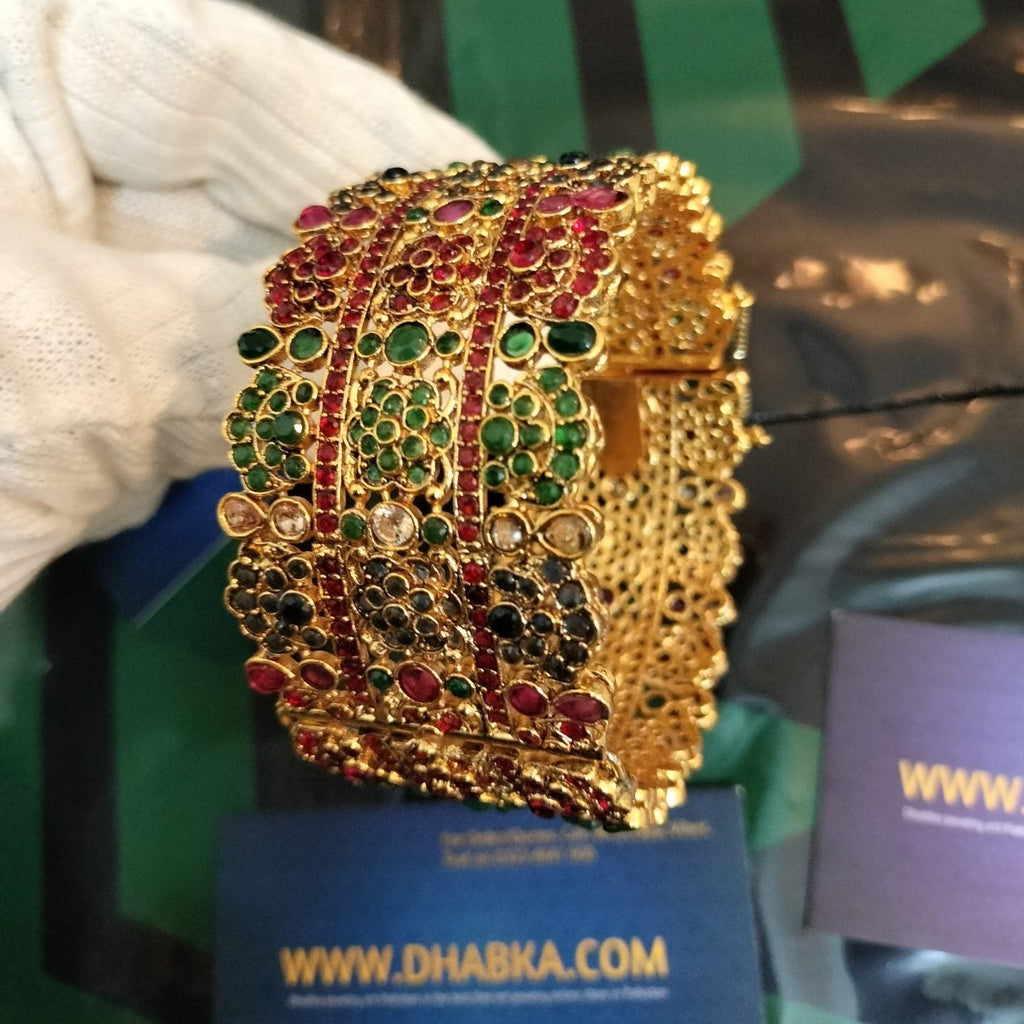 Luxury Gold Plated Real Stone Openable Bangle