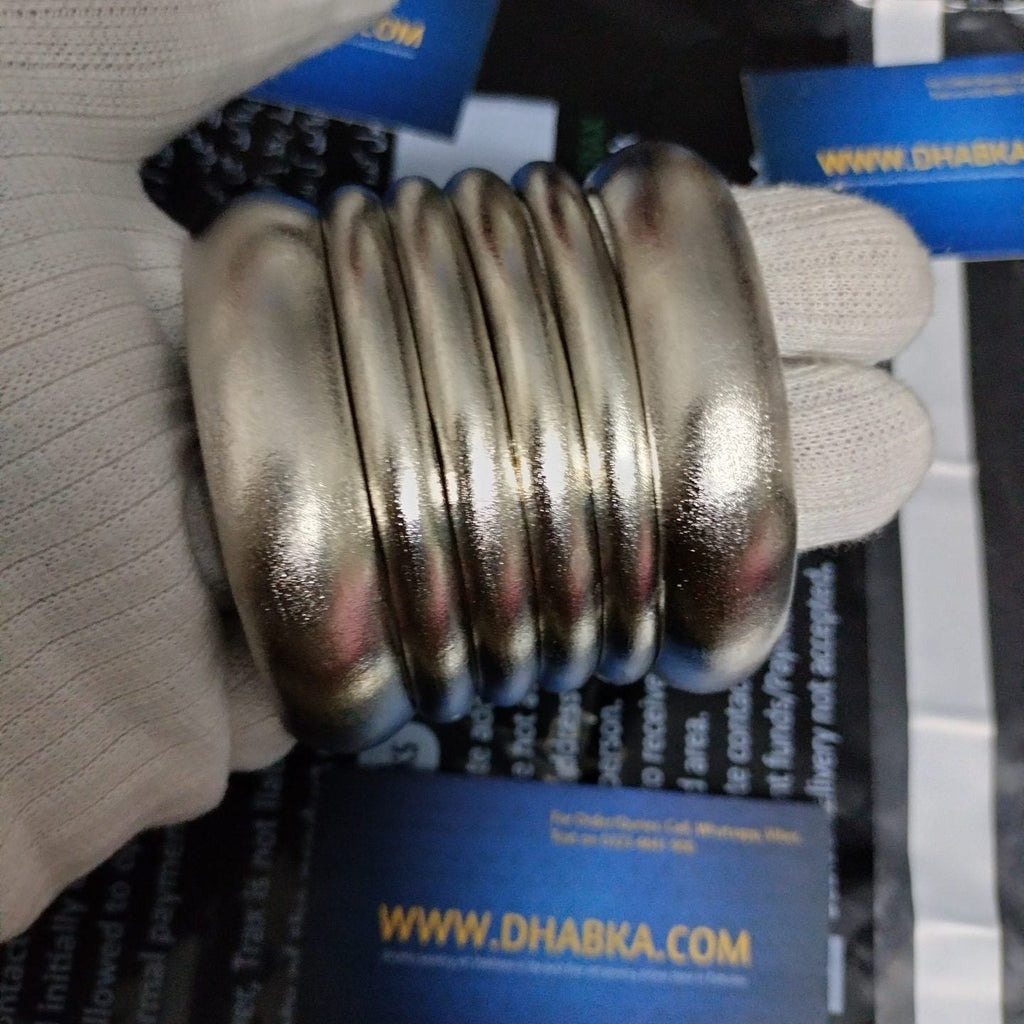 Royal Luxury 6pc Matt Finished Silver Plated Bangles