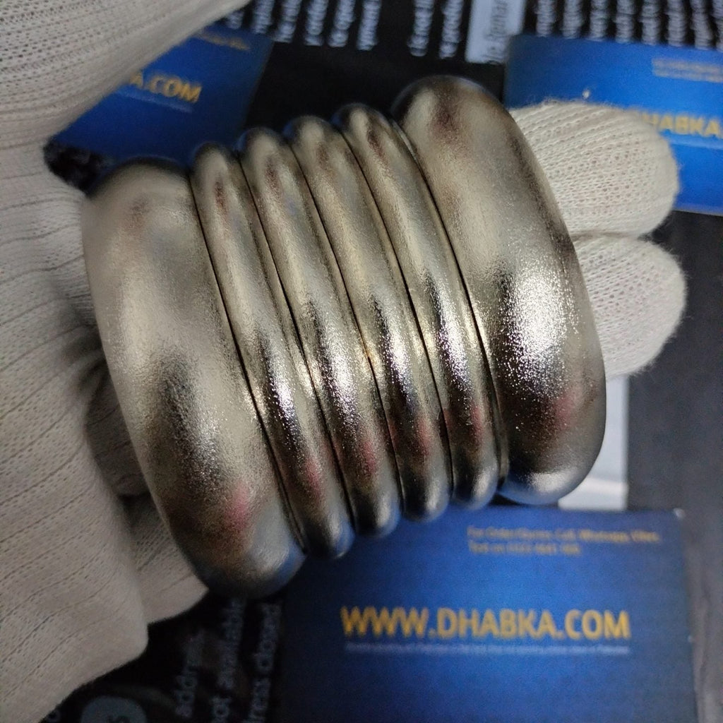 Royal Luxury 6pc Matt Finished Silver Plated Bangles
