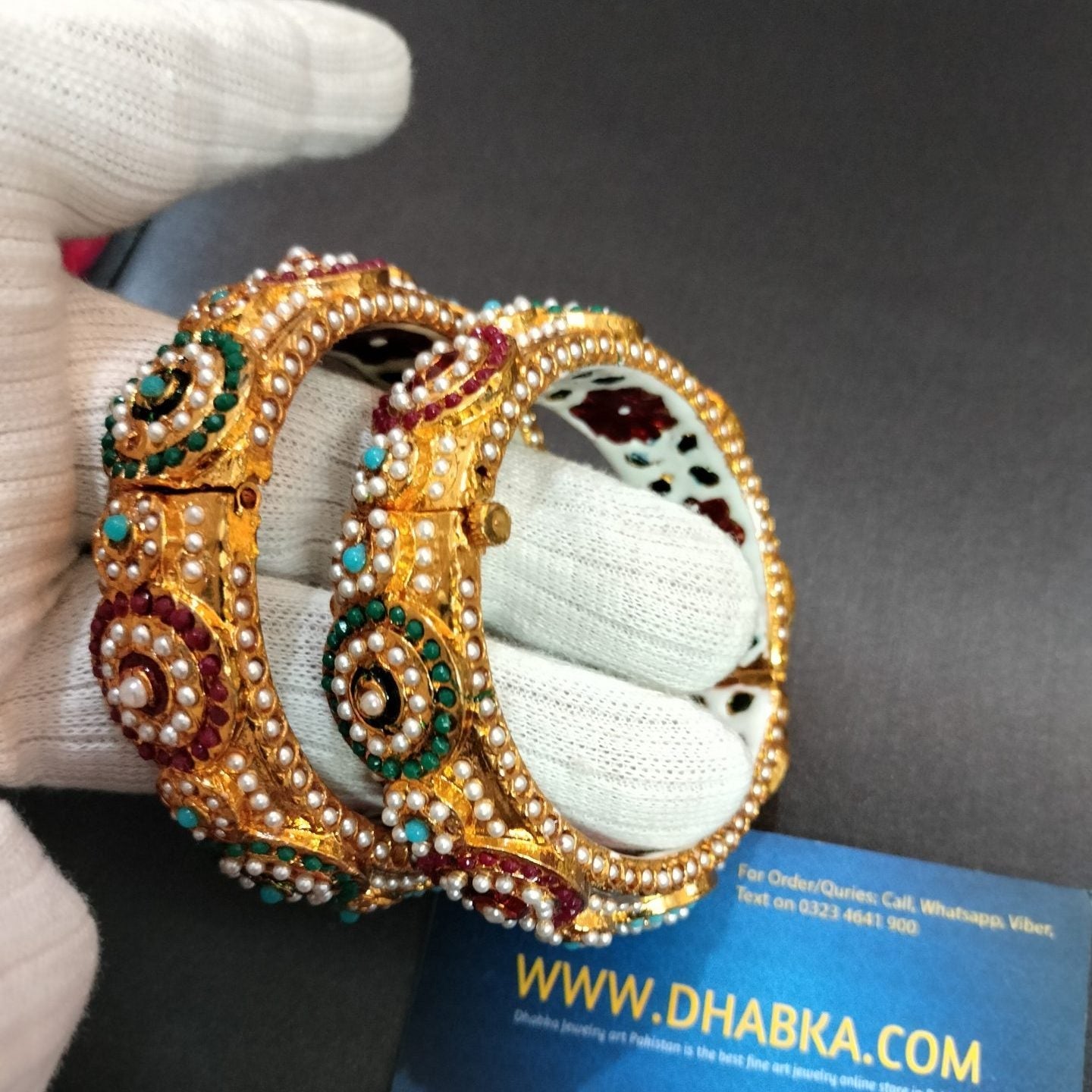 Studded Pearls in Multi Color Kundan Bangles pair openable