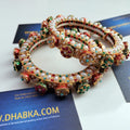Studded Pearls in Multi Color with White pearls Kundan Bangles pair openable