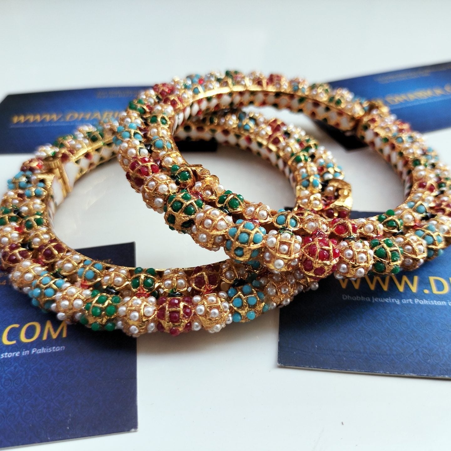 Luxury Studded Pearls in Multi Color Kundan Bangles