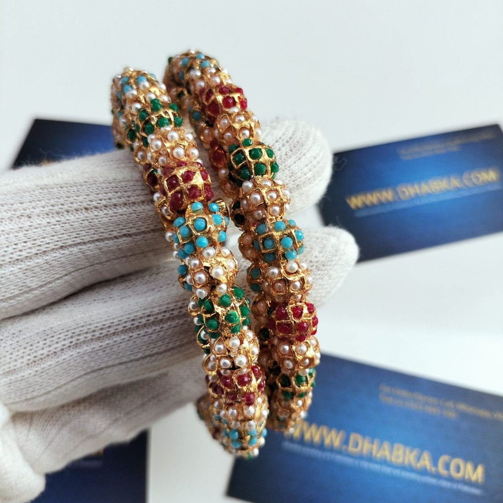 Luxury Studded Pearls in Multi Color Kundan Bangles