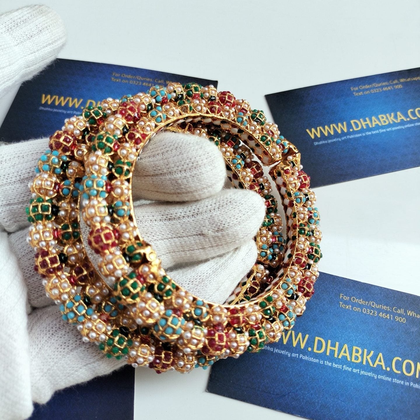 Luxury Studded Pearls in Multi Color Kundan Bangles