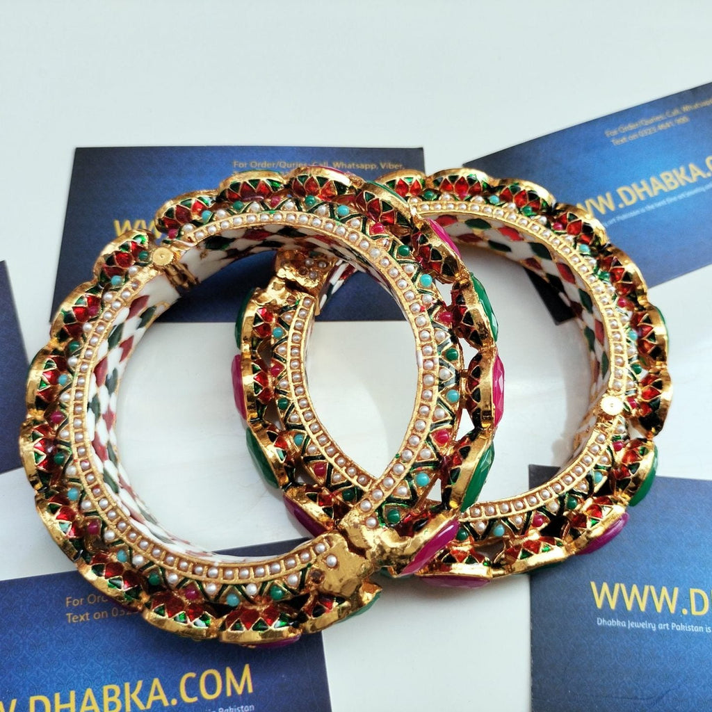Luxury Big Stone Green and Ruby Kundan Bangles