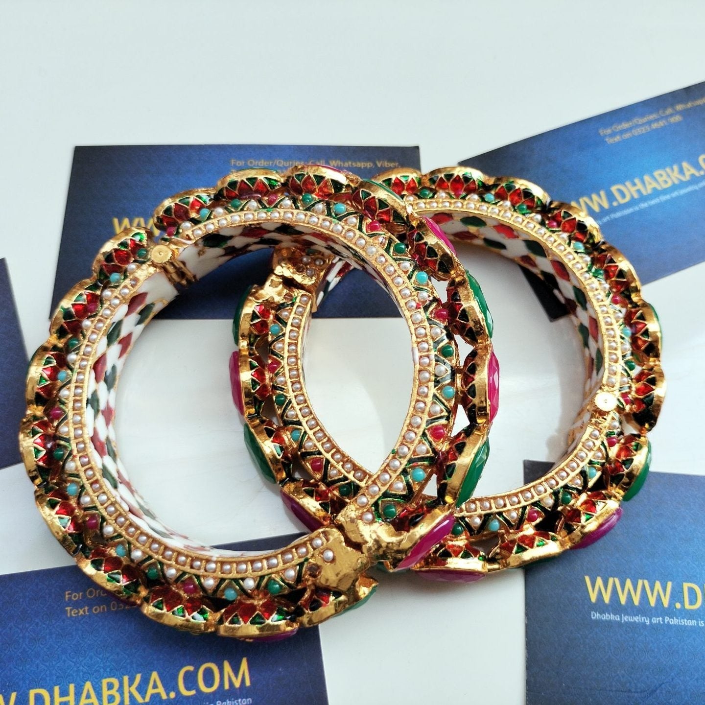 Luxury Big Stone Green and Ruby Kundan Bangles