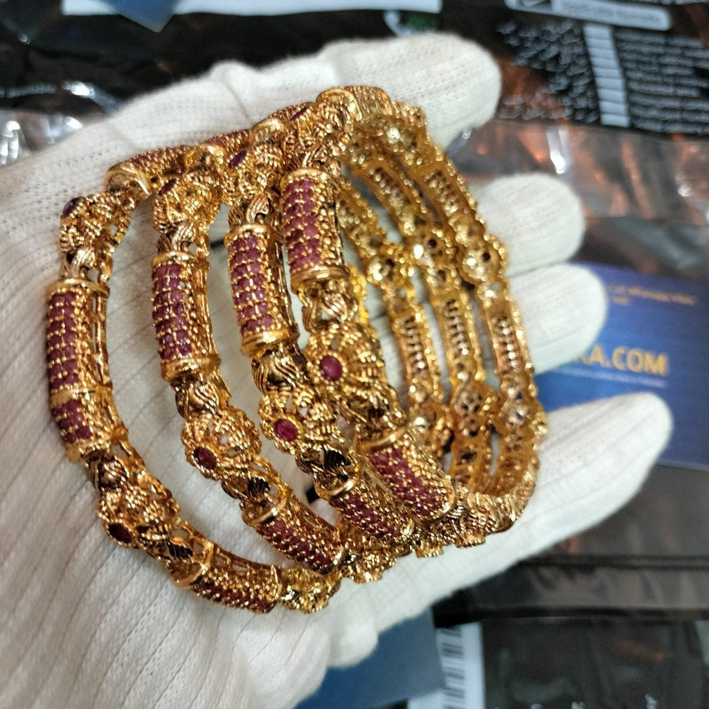 Luxury GangaJamni Gold Plated Ruby Color Bangle Set