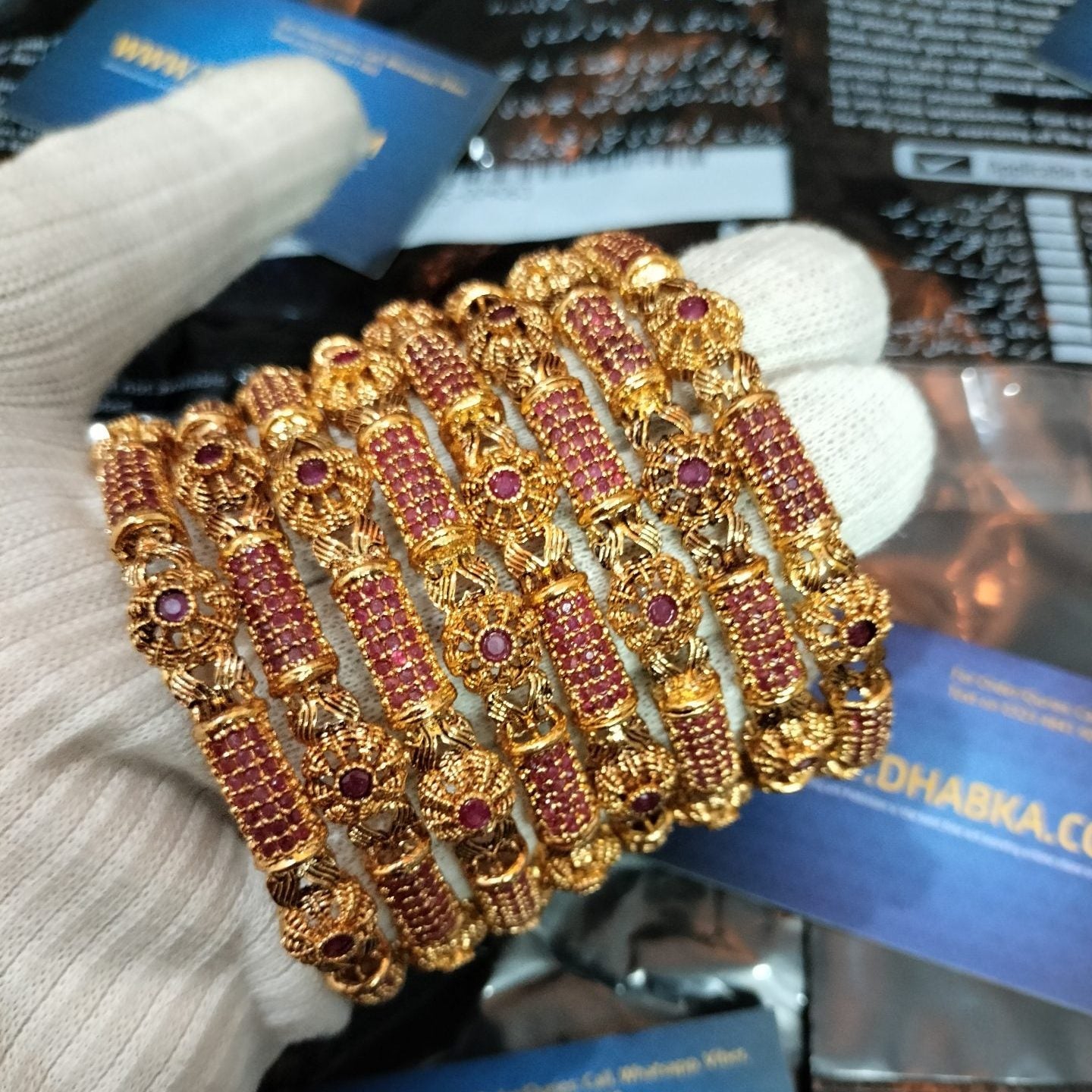Luxury GangaJamni Gold Plated Ruby Color Bangle Set