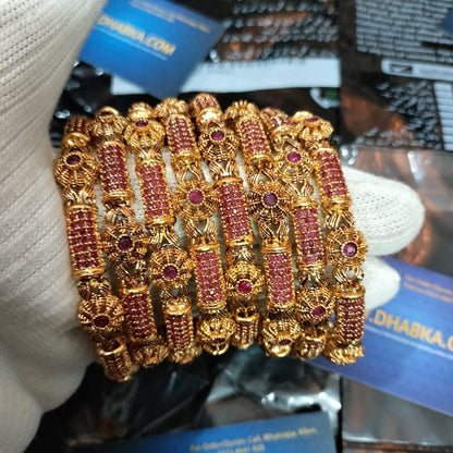Luxury GangaJamni Gold Plated Ruby Color Bangle Set