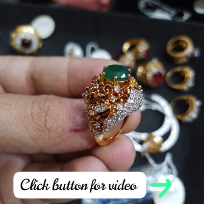 925 Sterling Silver Luxury Big Gold Plated Ring