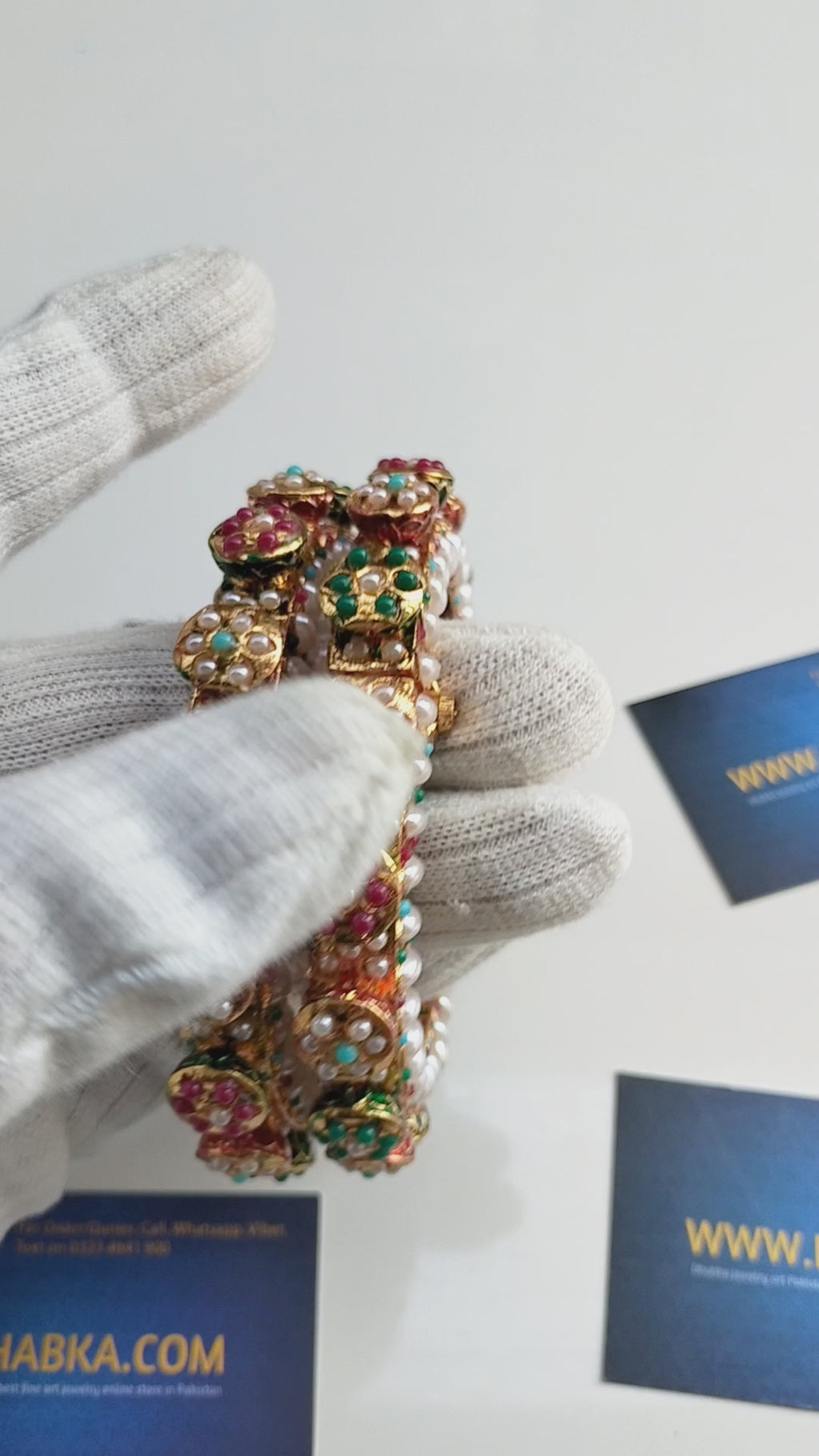 Studded Pearls in Multi Color with White pearls Kundan Bangles pair openable