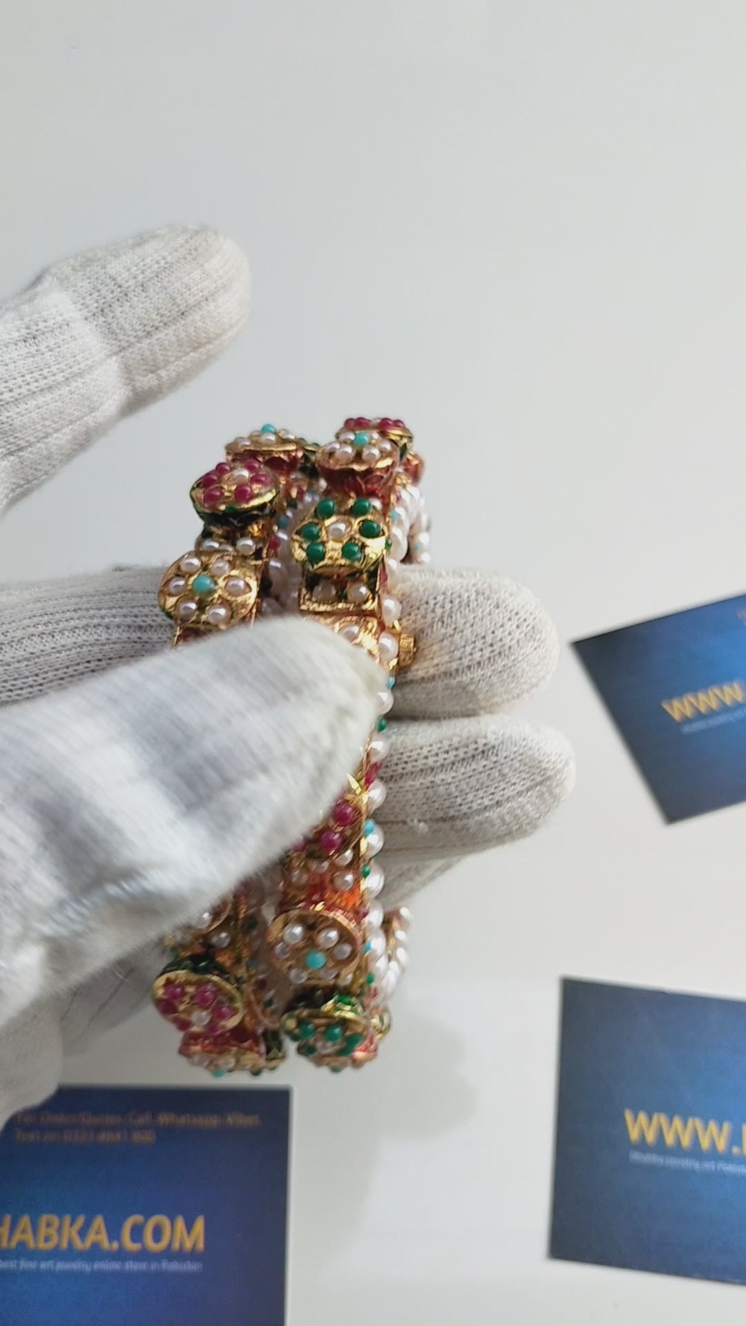 Studded Pearls in Multi Color with White pearls Kundan Bangles pair openable