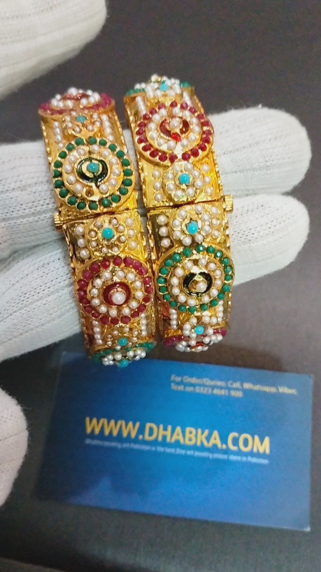 Studded Pearls in Multi Color Kundan Bangles pair openable