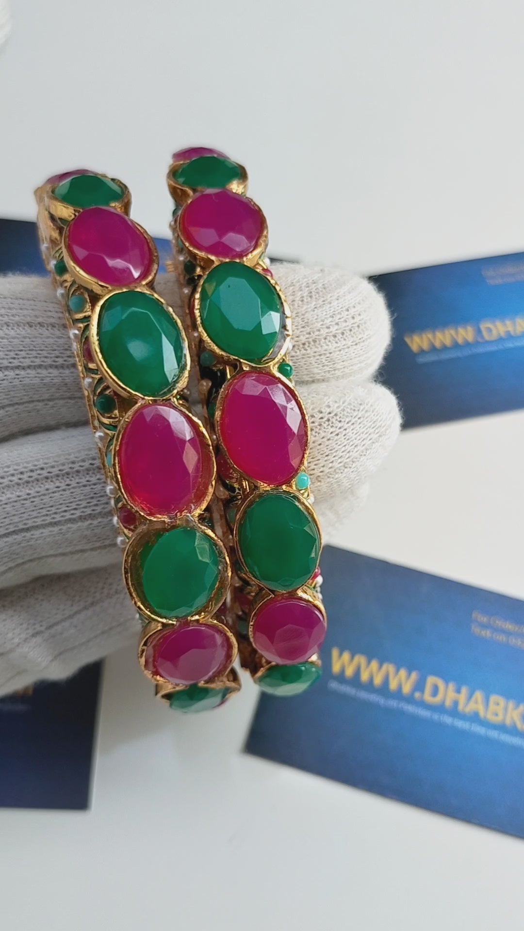 Luxury Big Stone Green and Ruby Kundan Bangles