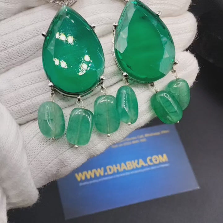 925 Sterling Silver Green Quality Beads Green Stone Luxury Jewelry Set