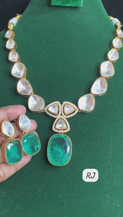 Rj brand Doublet Stone Kundan Jewelry Set