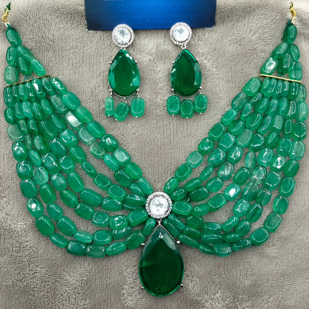 925 Sterling Silver Green Quality Beads Green Stone Luxury Jewelry Set