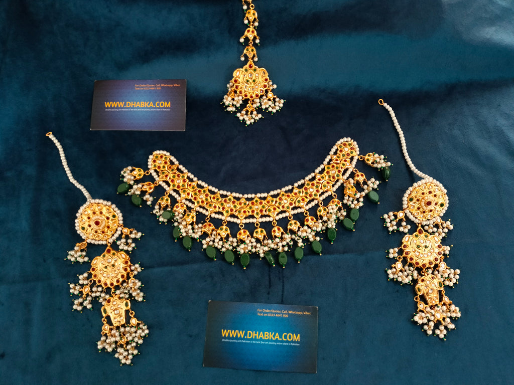 Beautiful Thappa Kundan Real Gold plated jewelry set