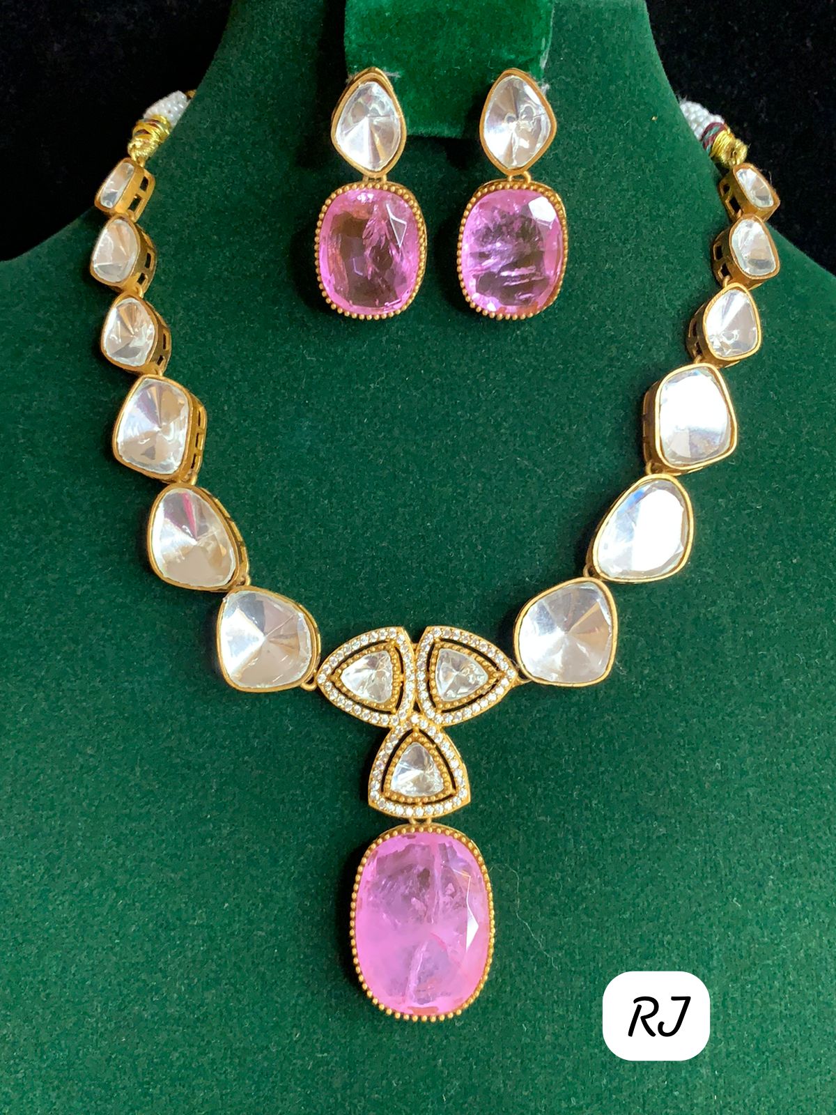 Rj brand Doublet Stone Kundan Jewelry Set