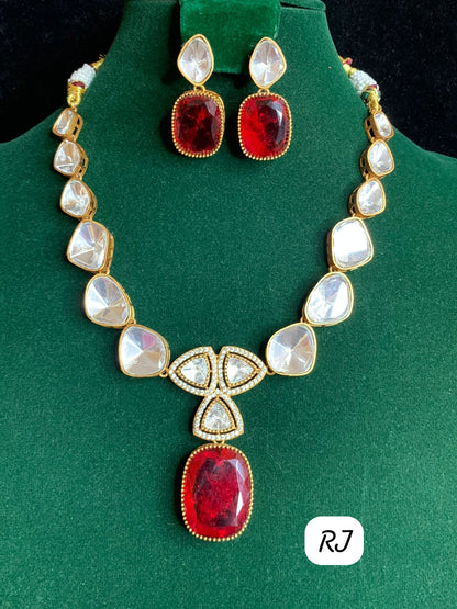 Rj brand Doublet Stone Kundan Jewelry Set