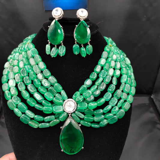 925 Sterling Silver Green Quality Beads Green Stone Luxury Jewelry Set